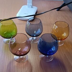 Set of 5 Colorful Glass Goblets